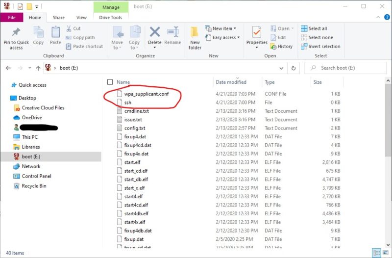 ssh file in boot drive